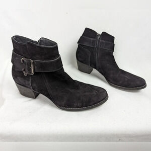 Paul Green sz. 7 Jano Moto Biker Ankle Boots Booties Black Oiled Leather Buckle